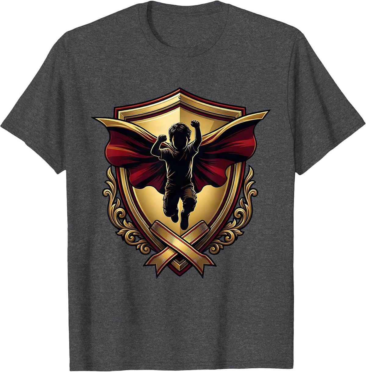Men's Down Syndrome Awareness Superhero Child Cape T-Shirt - Dark Heather Grey