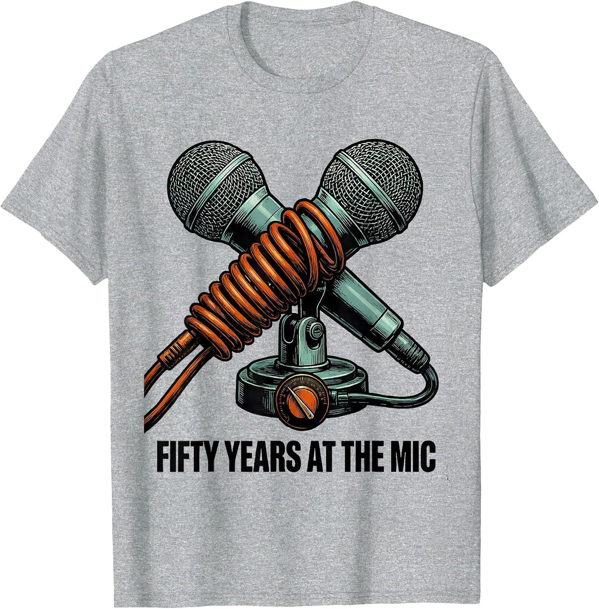 Men's Fifty Years At The Mic Funny Ham Radio Operator Hobbyist T-Shirt - Heather Grey