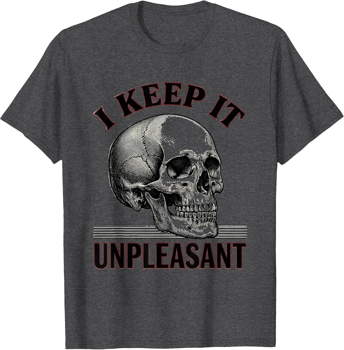 Men's I Keep It Unpleasant Edgy Punk Skull Streetwear Graphic T-Shirt - Dark Heather Grey