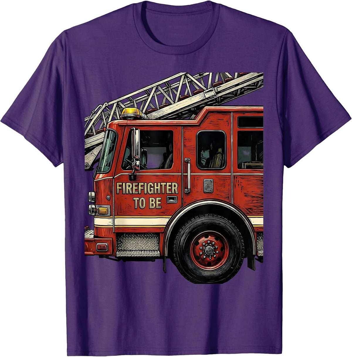 Firefighter To Be Linocut Fire Truck Toddler Future T-Shirt - Purple
