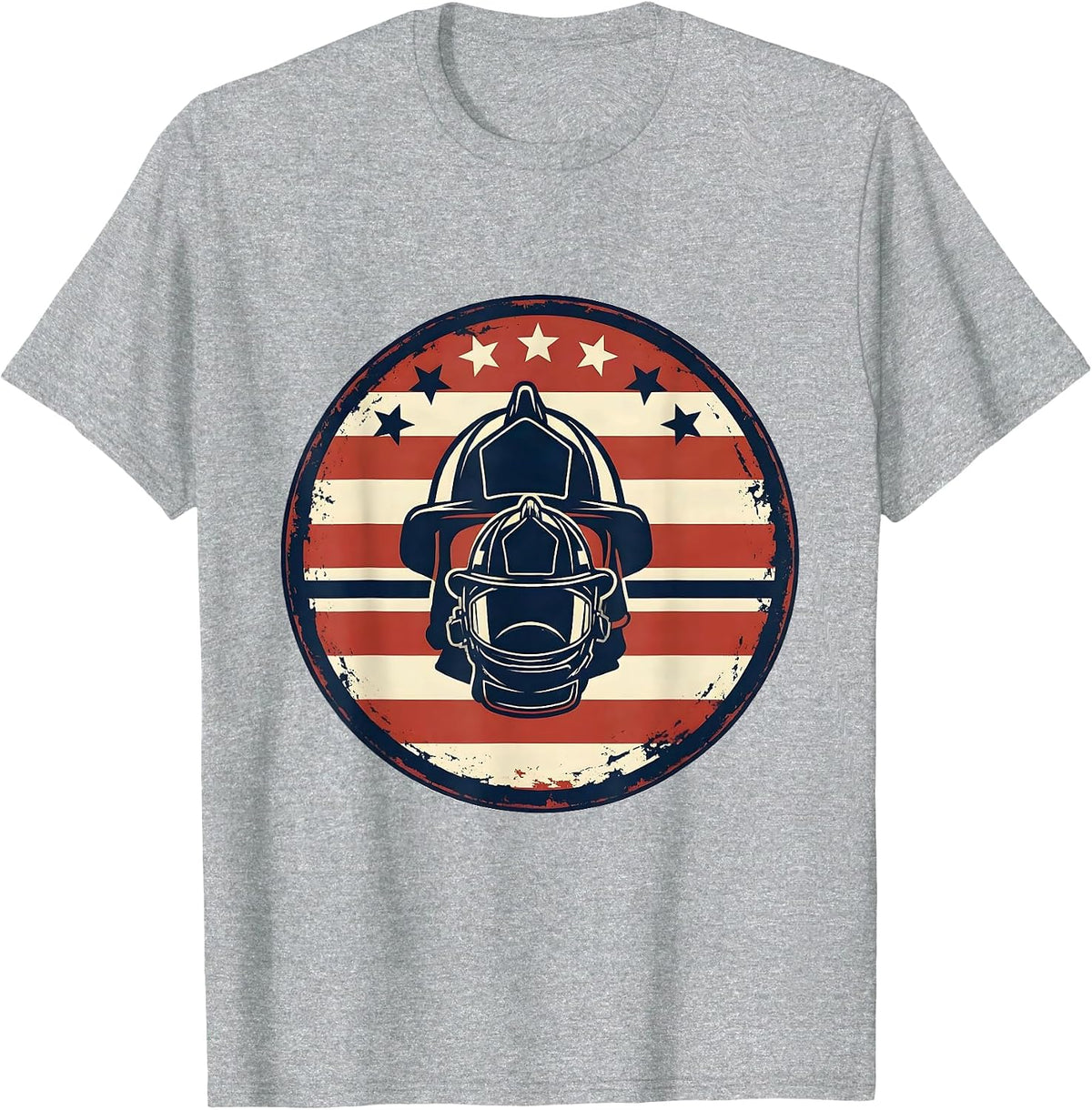 Men's Fire Helmet Pair Patriotic Dad Veteran Firefighter Gift T-Shirt - Heather Grey