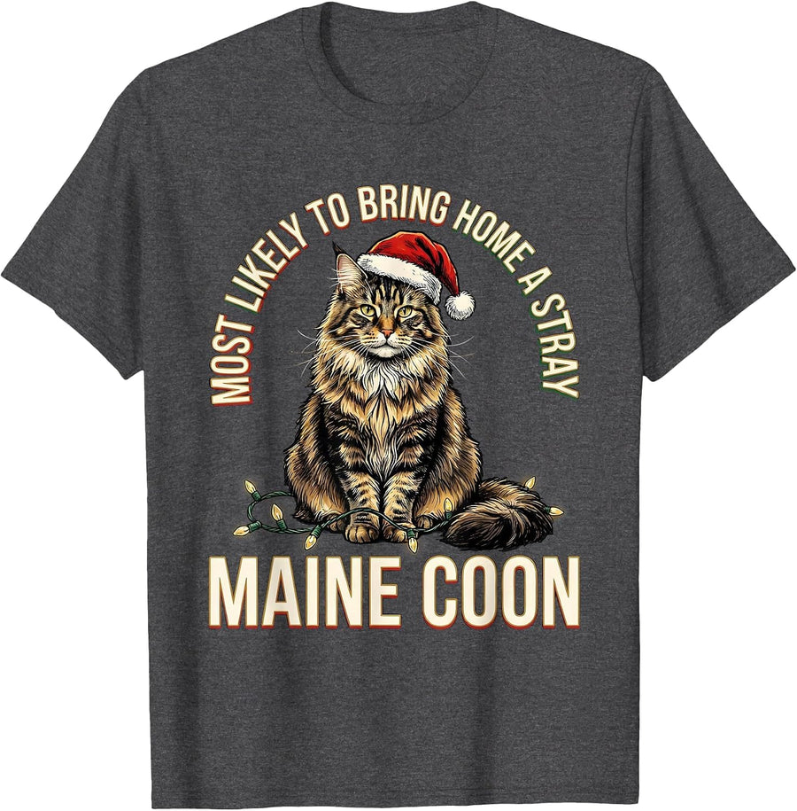Men's Most Likely To Bring Home A Stray Maine Coon Cat Lover T-Shirt - Dark Heather Grey
