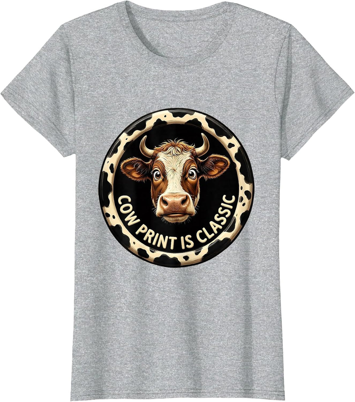 Cow Print Is Classic Bold Animal Pattern Design T-Shirt - Heather Grey