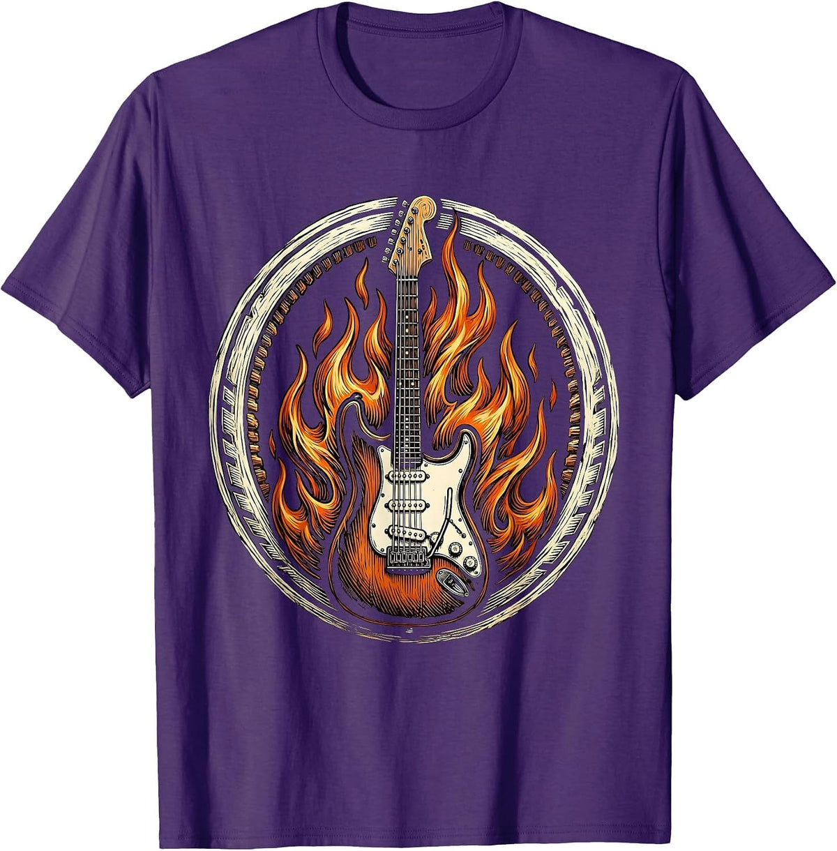 Electric Guitar On Fire Rock Music Graphic T-Shirt - Purple