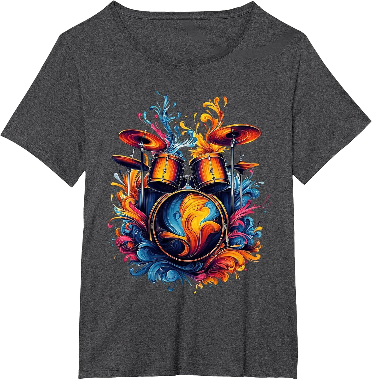Watercolor Drums Tshirt Drummer Musician Drums T-Shirt - Dark Heather Grey