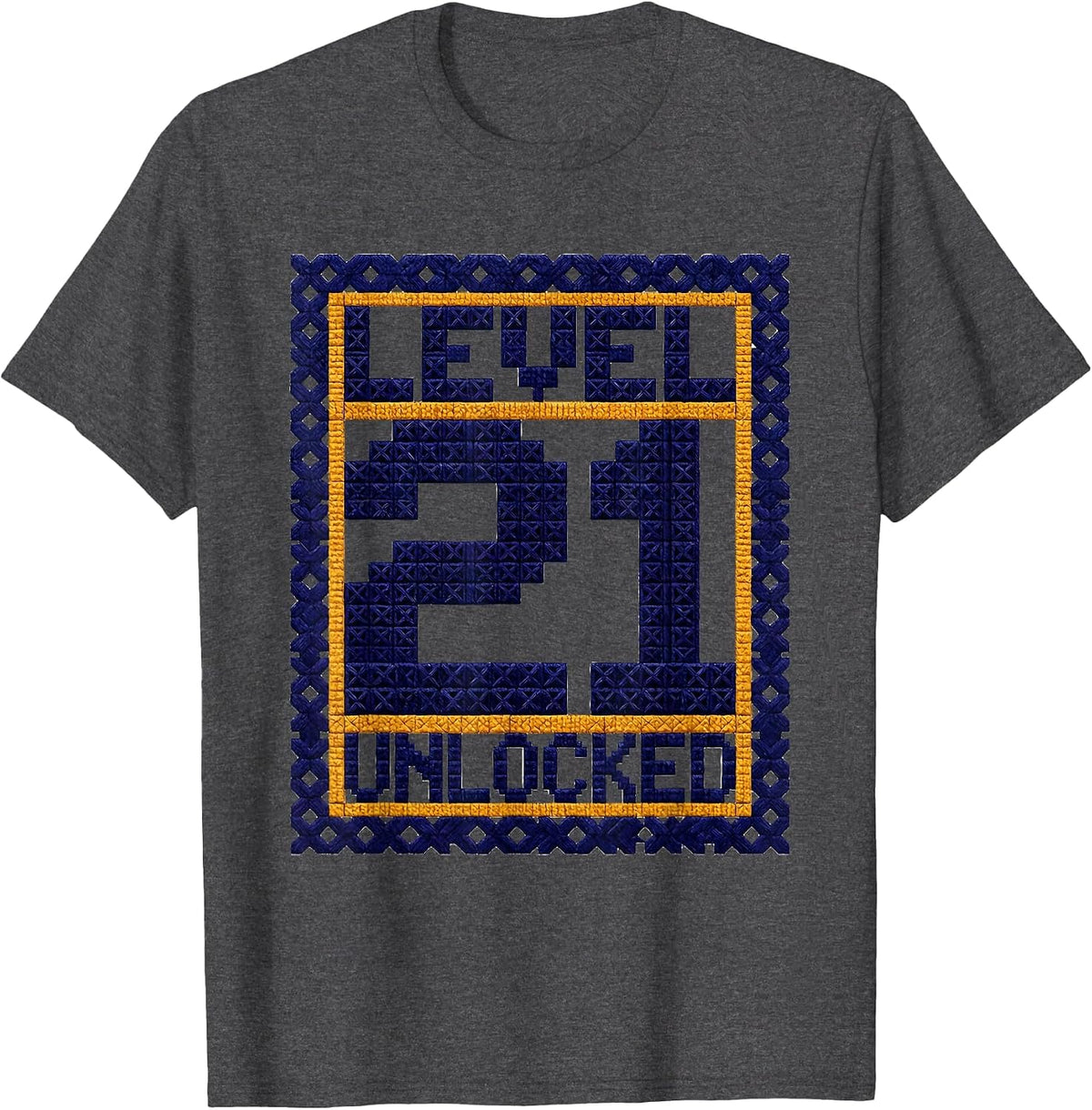 Men's Level 21 Unlocked 21st Birthday Gaming Design T-Shirt - Dark Heather Grey