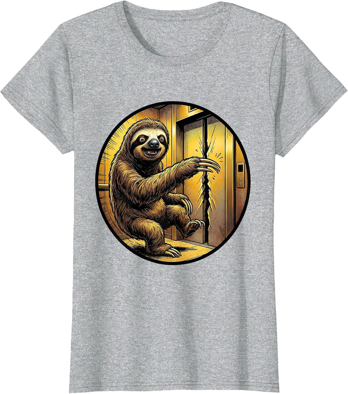 Funny Sloth Missing Elevator by One Second T-Shirt - Heather Grey