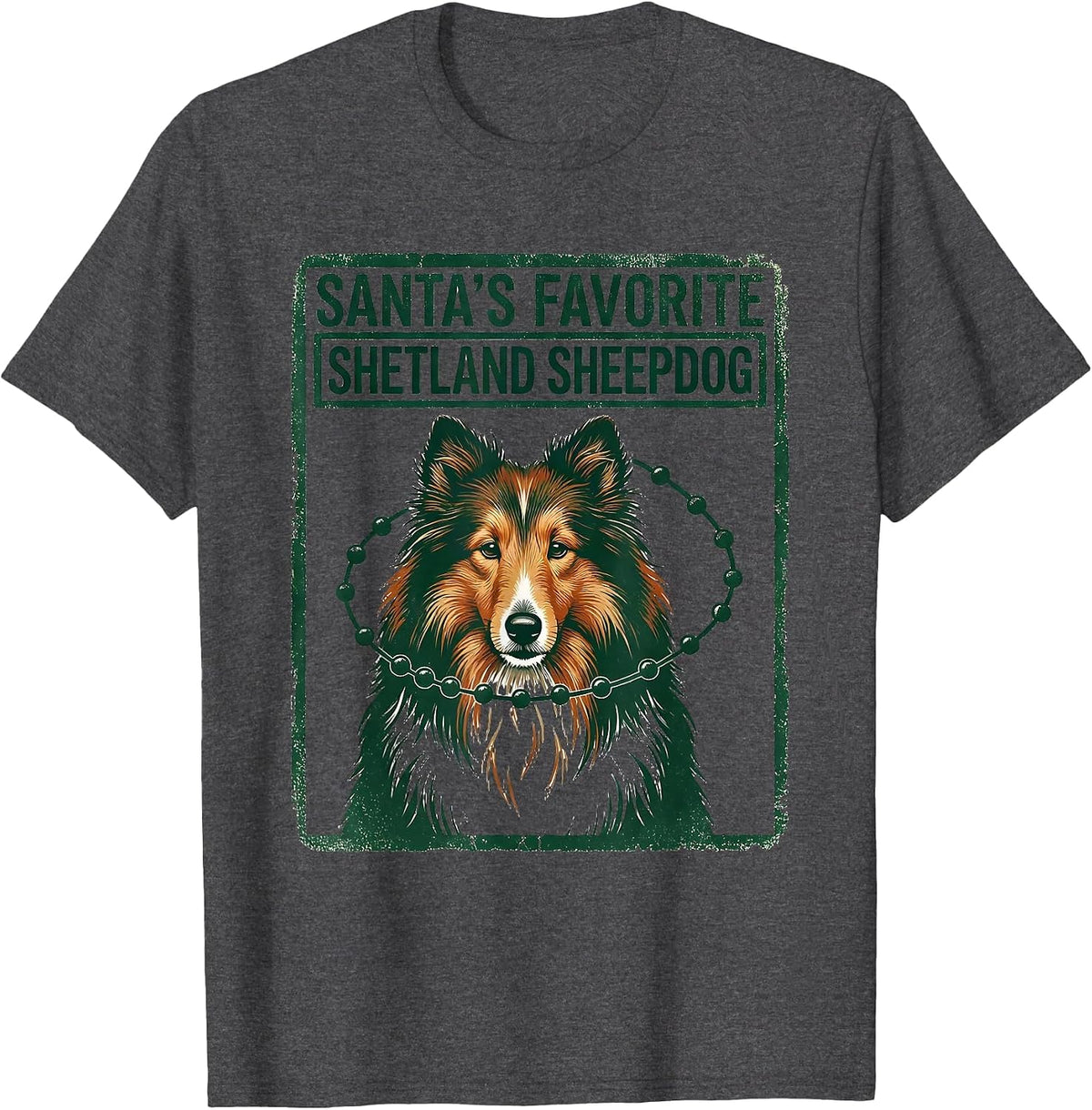 Men's Santa's Favorite Shetland Sheepdog Rubber Stamp Breed Lover T-Shirt - Dark Heather Grey