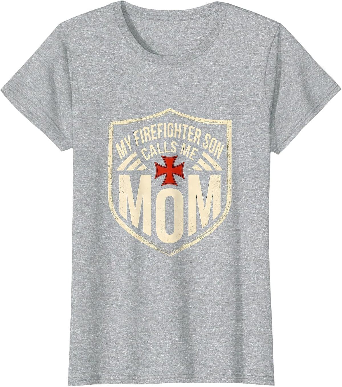 My Firefighter Son Calls Me Mom Thin Red Line Firefighter T-Shirt - Heather Grey