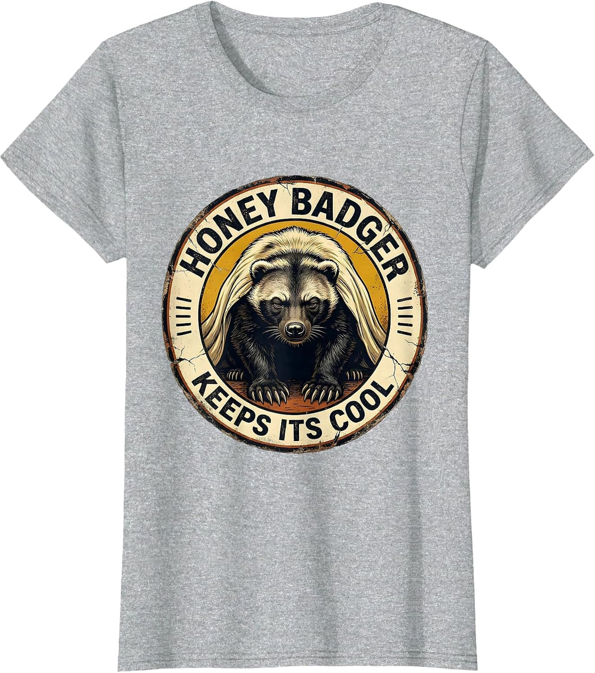 Women's Honey Badger Keeps Its Cool Distressed Funny Animal Lover T-Shirt - Heather Grey