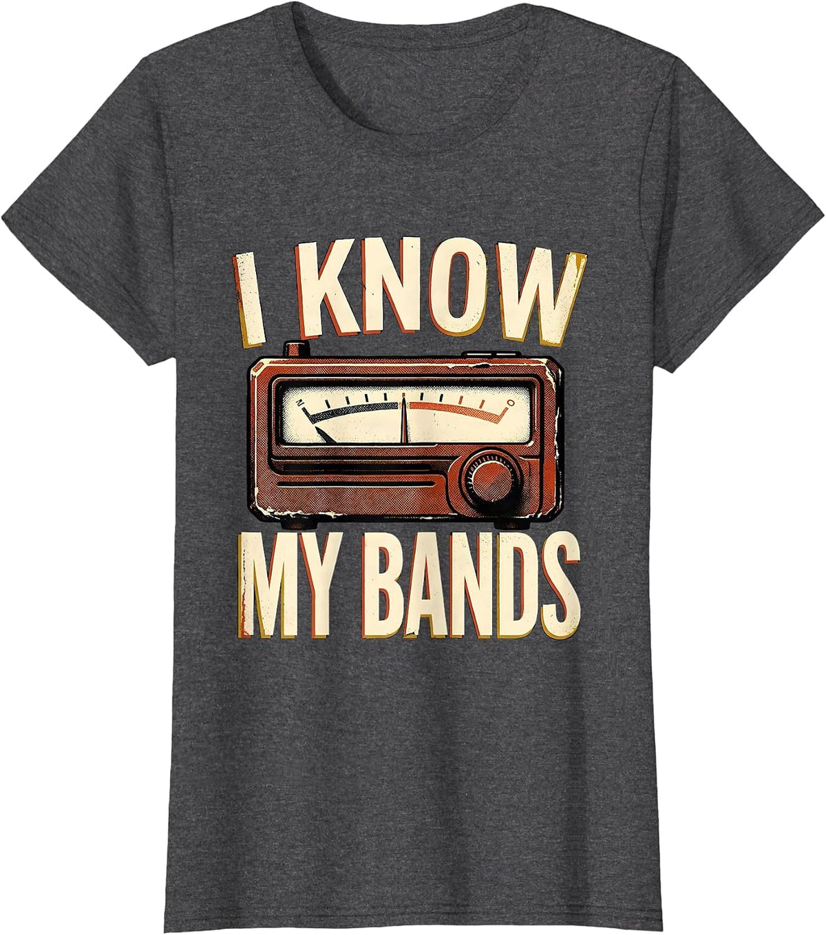 Women's I Know My Bands Funny Ham Radio Operator Humor Amateur Radio T-Shirt - Dark Heather Grey