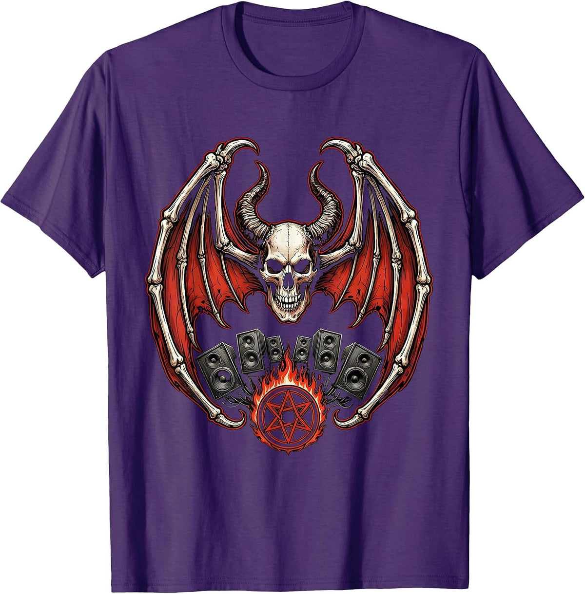 Demon Wings Over Stage Metal Band Graphic T-Shirt - Purple