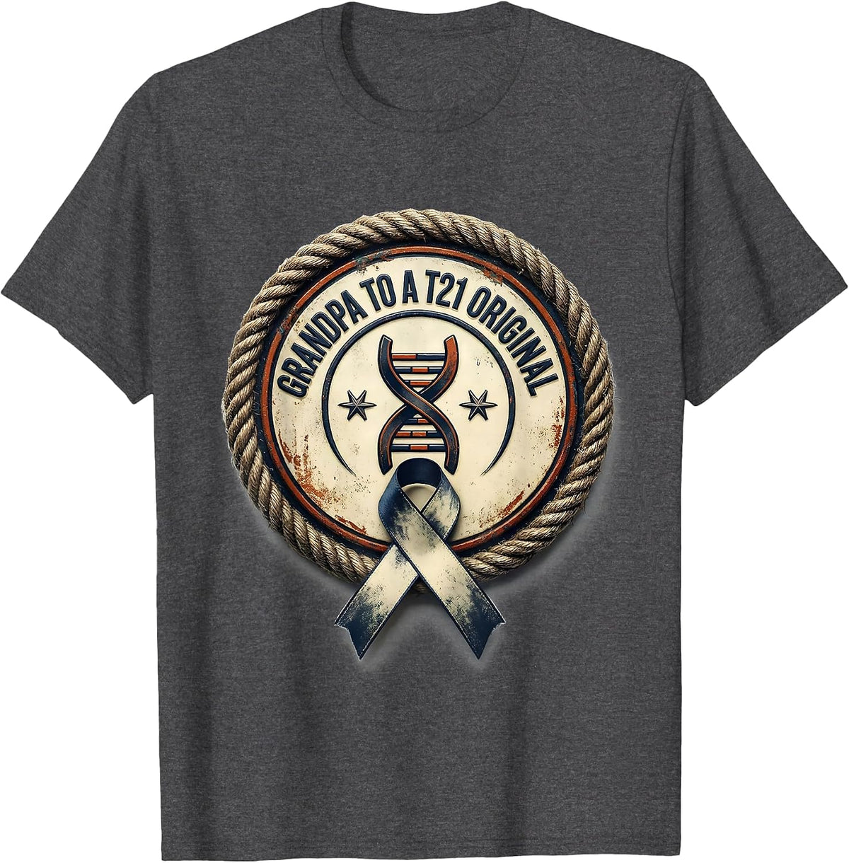 Grandpa To A T21 Original Vintage Down Syndrome Awareness T-Shirt - Dark Heather Grey