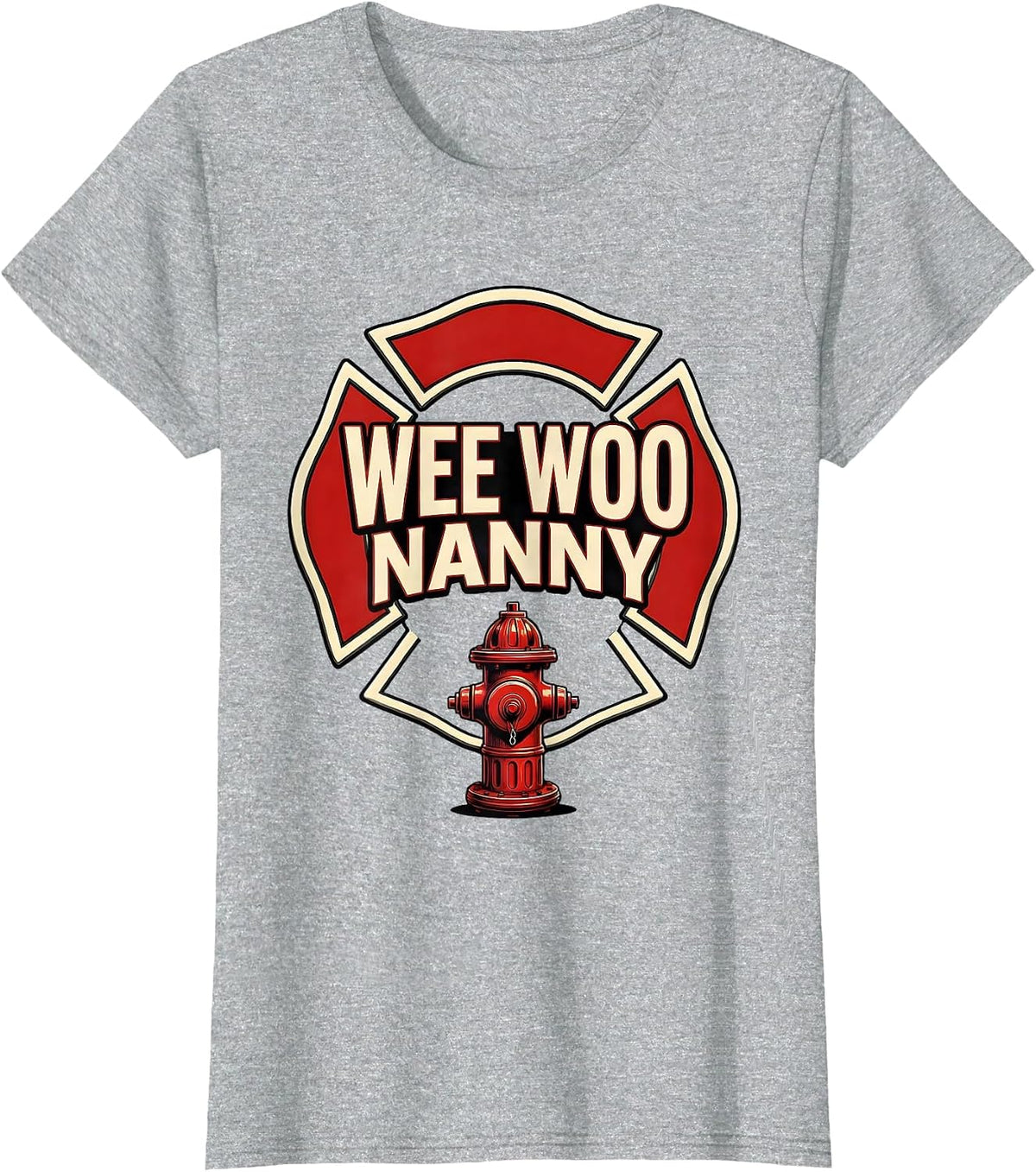 Wee Woo Nanny Funny Firefighter Family Humor T-Shirt - Heather Grey