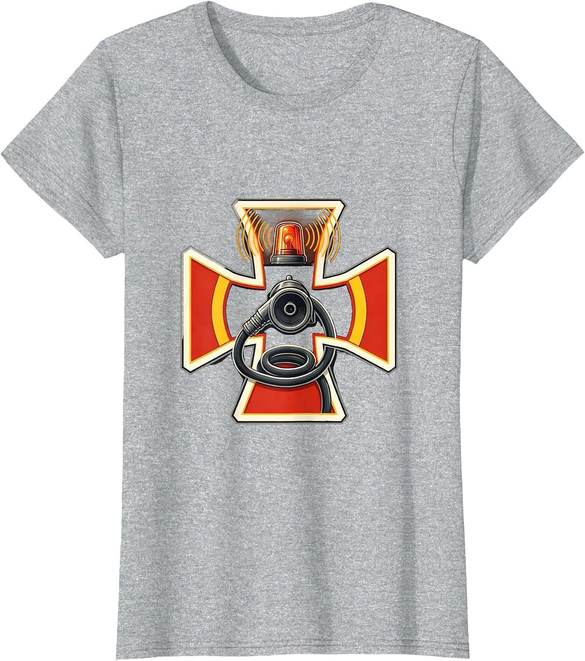 Women's Service Cross Firefighter Badge Humor Fire Truck T-Shirt - Heather Grey