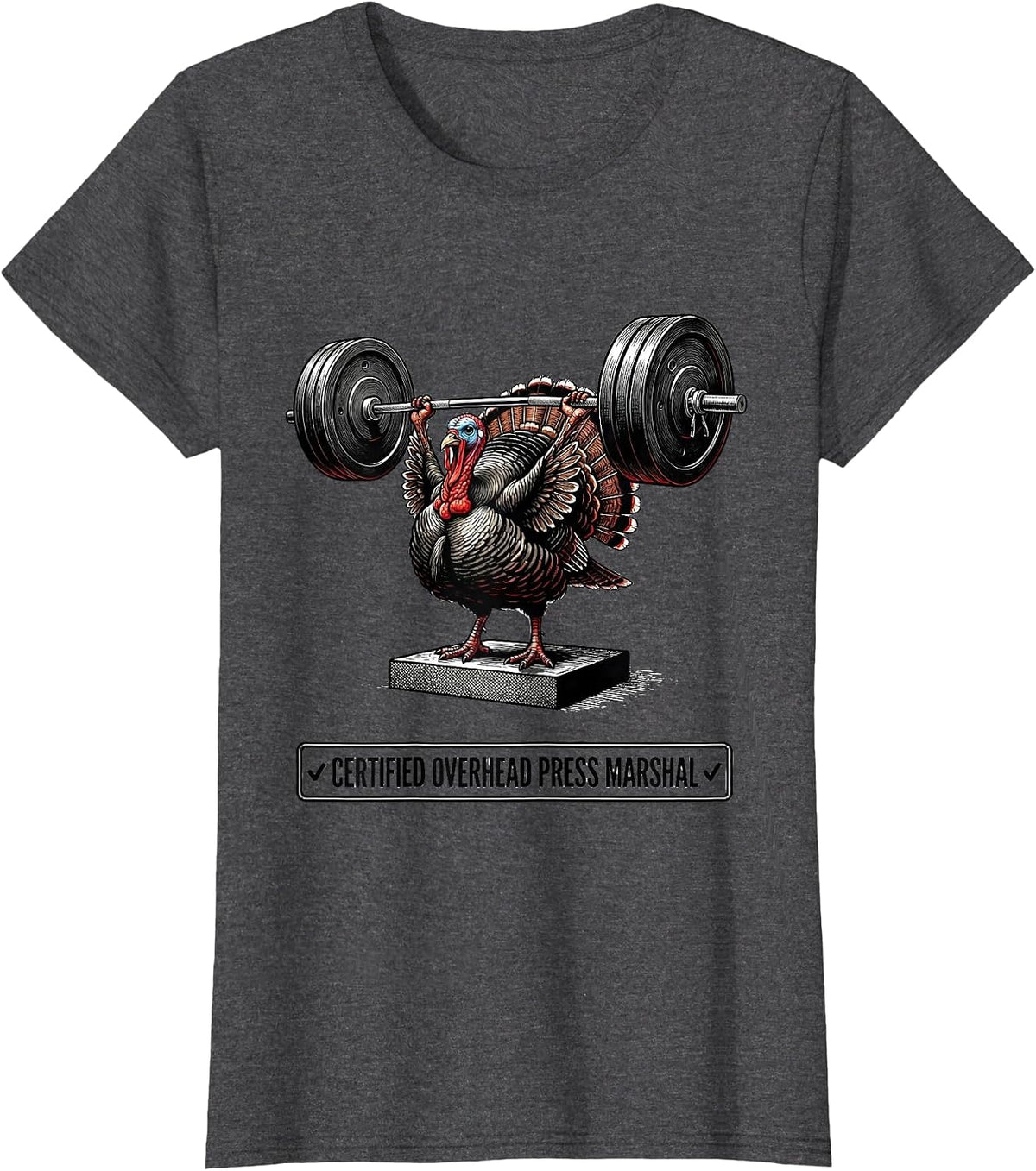 Women's Certified Overhead Press Marshal Funny Animal Weightlifting T-Shirt - Dark Heather Grey