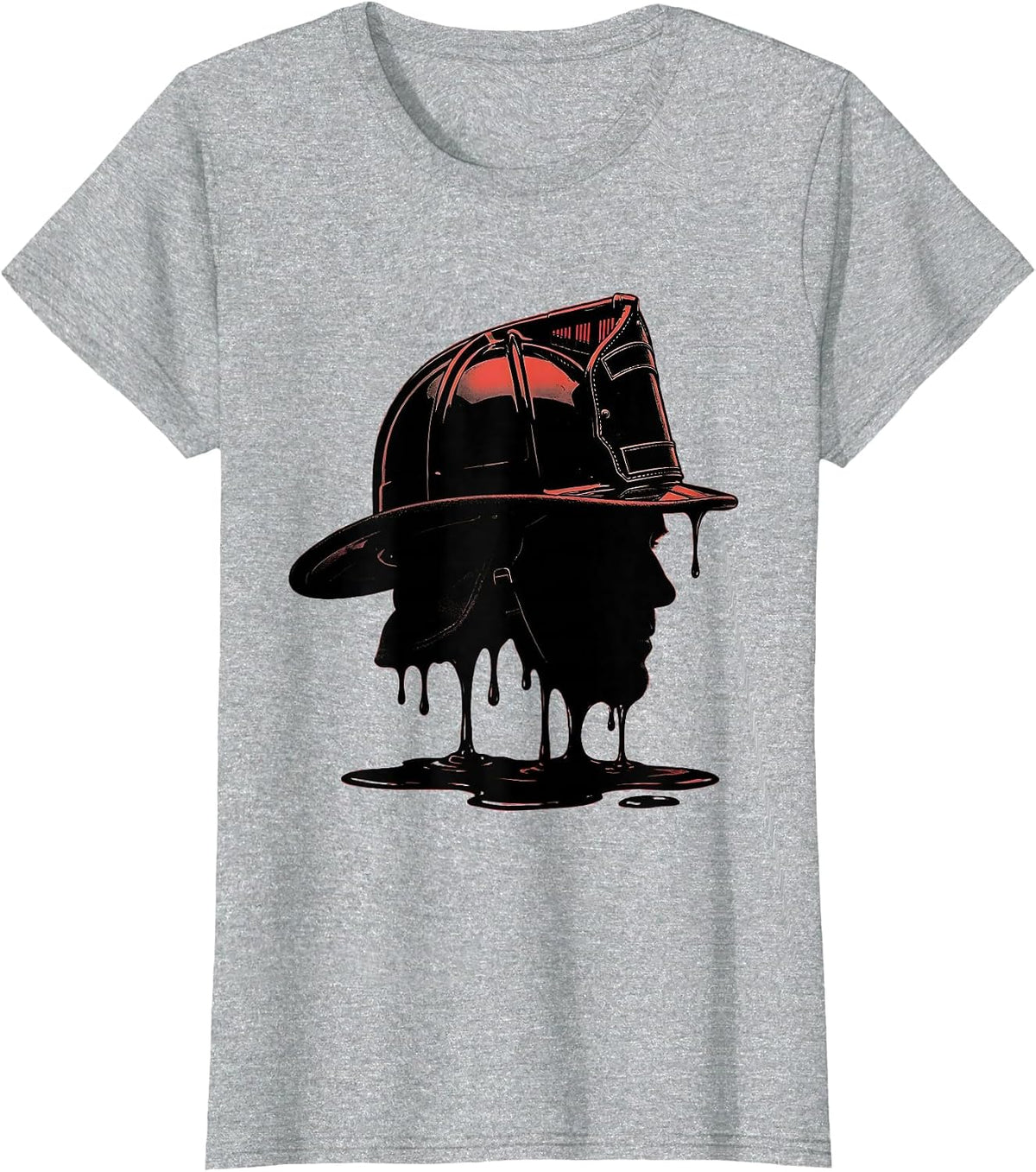 Women's Leather Firefighter Helmet Melted Badge Illustration T-Shirt - Heather Grey