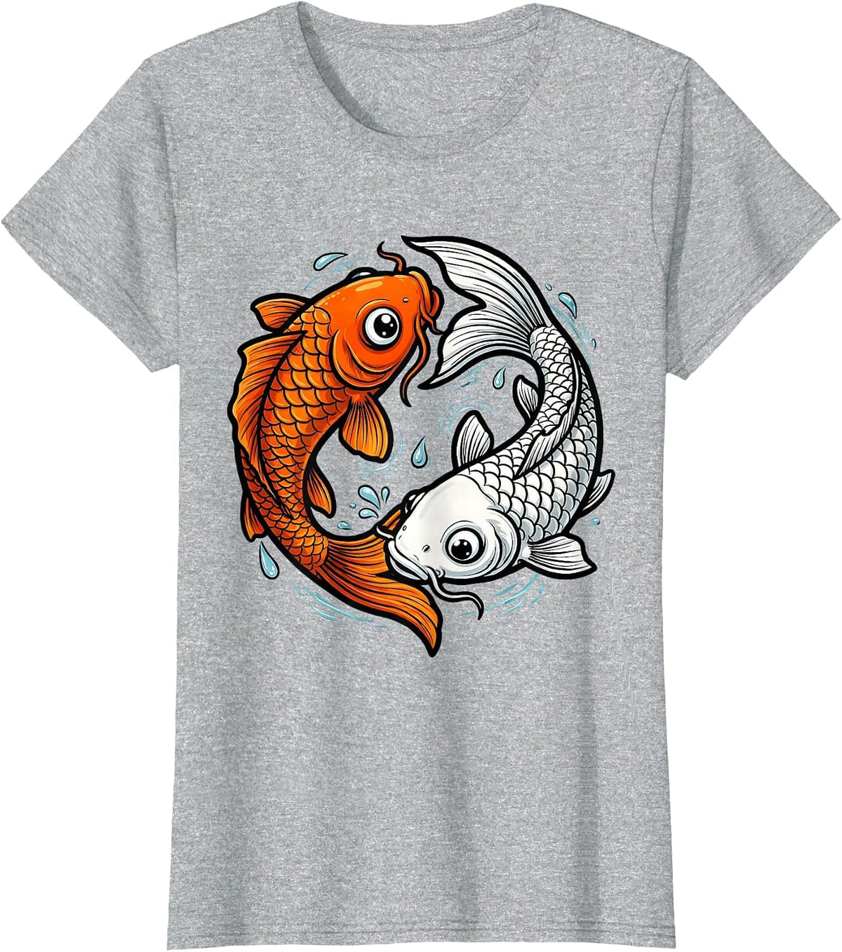 Women's Koi Fish Yin Yang Matching Couples Design T-Shirt - Heather Grey