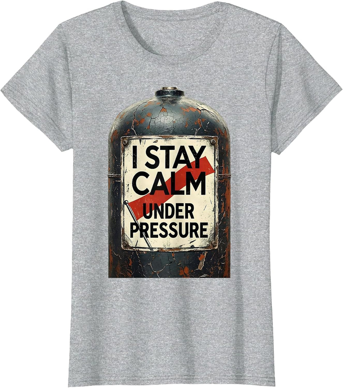 Women's I Stay Calm Under Pressure Distressed Scuba Diver Dive Flag T-Shirt - Heather Grey