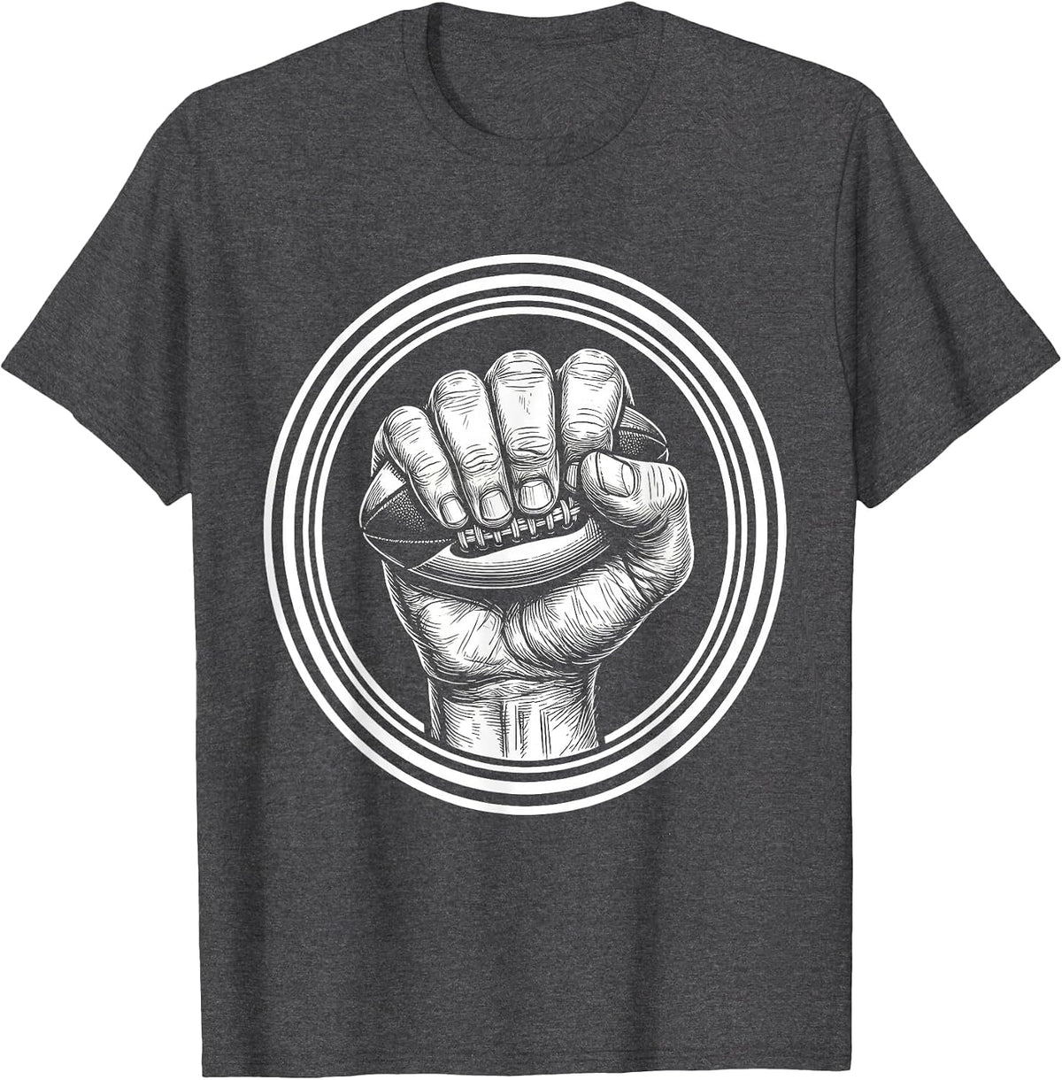 Rugby Fist Grip Graphic Tee - Ball in Hand T-Shirt - Dark Heather Grey