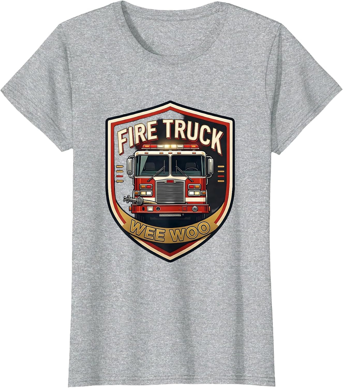 FIRE TRUCK WEE WOO Funny Firefighter Badge Fireman Humor T-Shirt - Heather Grey