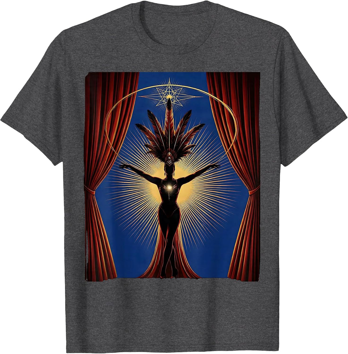 Men's Velvet Stage Curtain Showgirl Graphic Tee T-Shirt - Dark Heather Grey