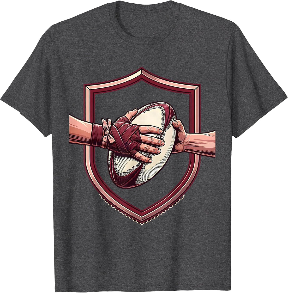 Rugby Ball Steal Fierce Player Graphic Tee T-Shirt - Dark Heather Grey