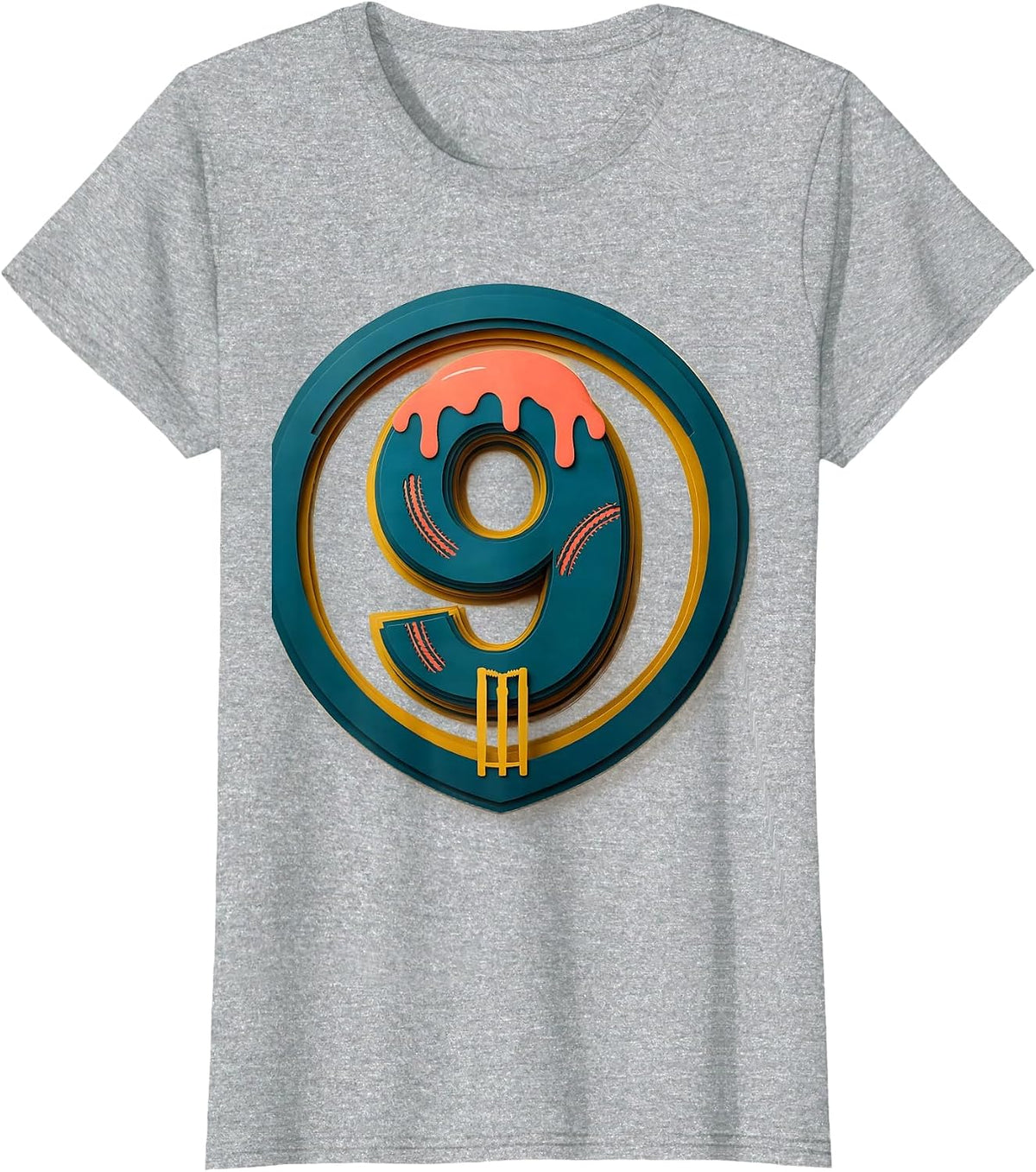 Women's Nine Cricket Birthday Ice Cream Drip Paper Cutout T-Shirt - Heather Grey