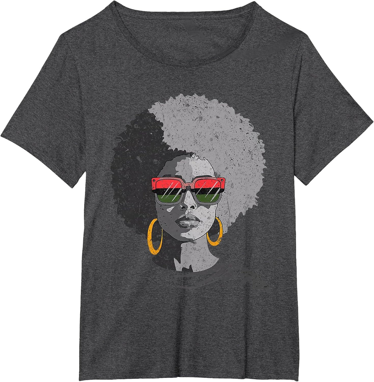 Women Black Queen Afro Melanin Face Dripping Juneteenth T-Shirt - Dark Heather Grey