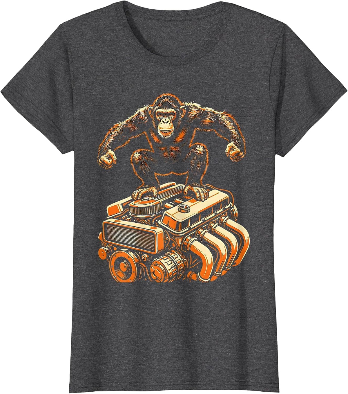 Women's Grease Monkey Mechanic Sitting on Car Engine T-Shirt - Dark Heather Grey