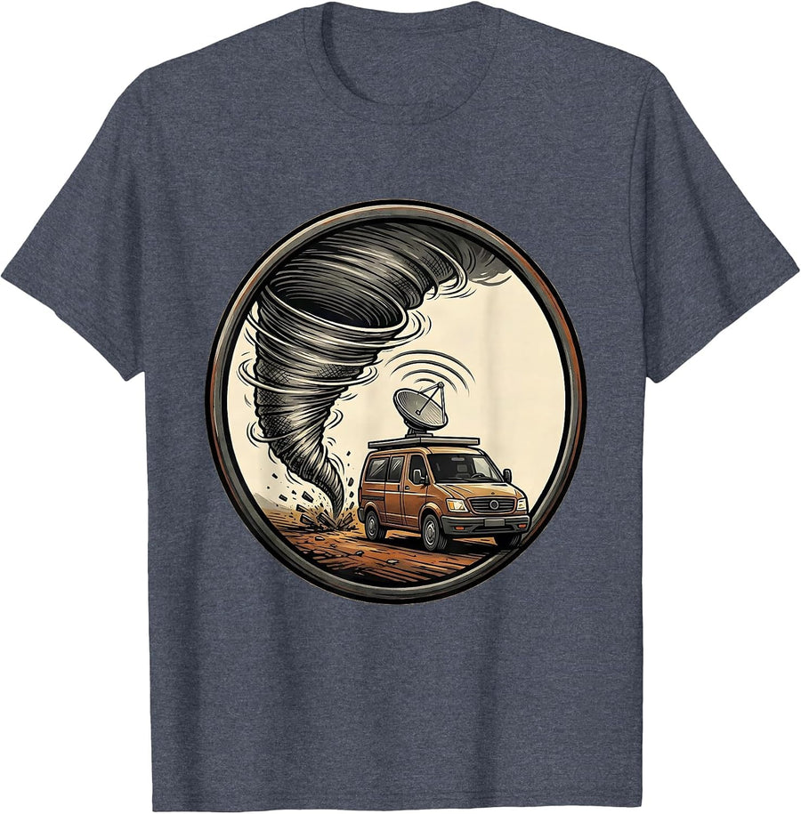 Weather Van Tornado Chaser Storm Meteorology Humor T-Shirt - Heather Blue