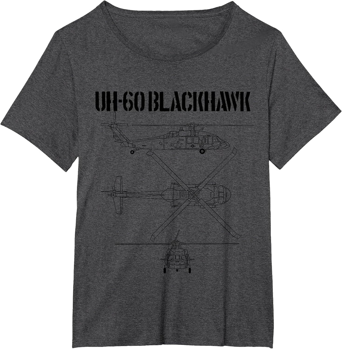 Blackhawk Schematic Military Helicopter Tee UH-60 Aviation T-Shirt - Dark Heather Grey