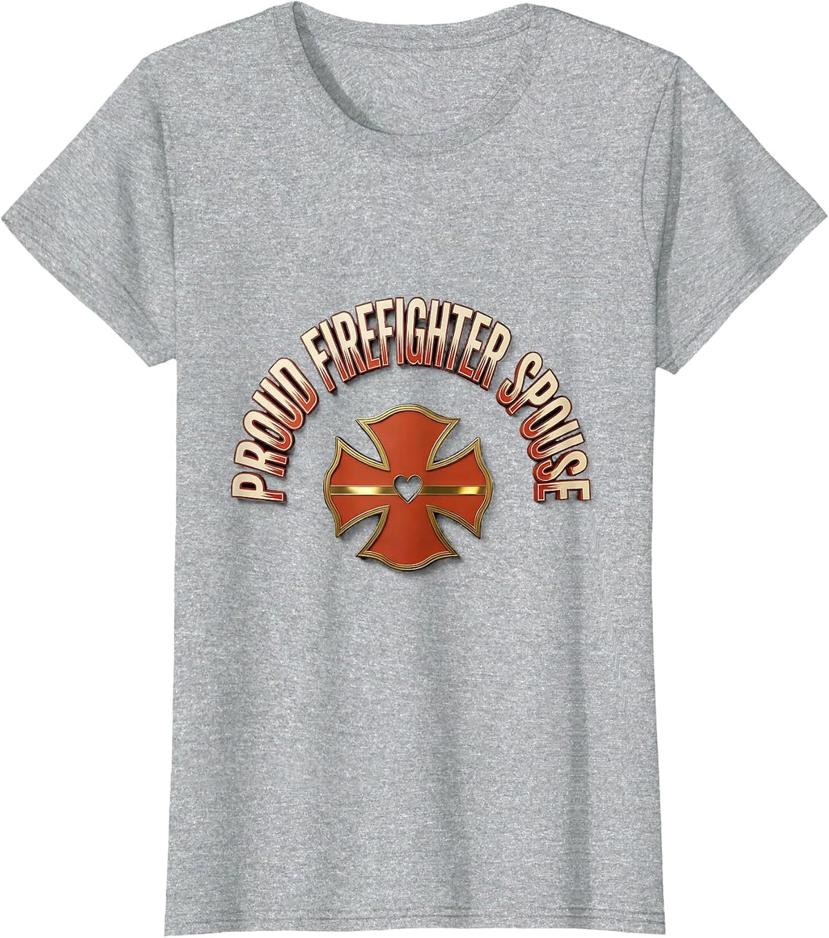 Women's Proud Firefighter Spouse Heartfelt Family Pride Thin Red T-Shirt - Heather Grey