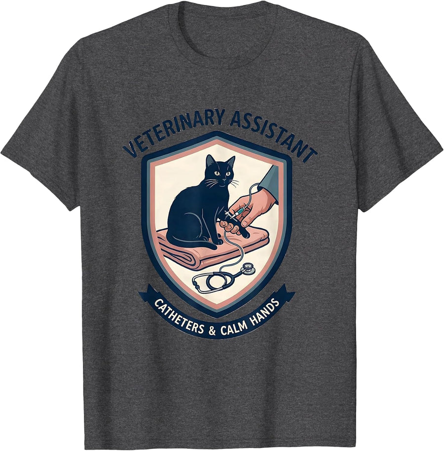Men's Veterinary Assistant, Catheters & Calm Hands Vet Tech T-Shirt - Dark Heather Grey