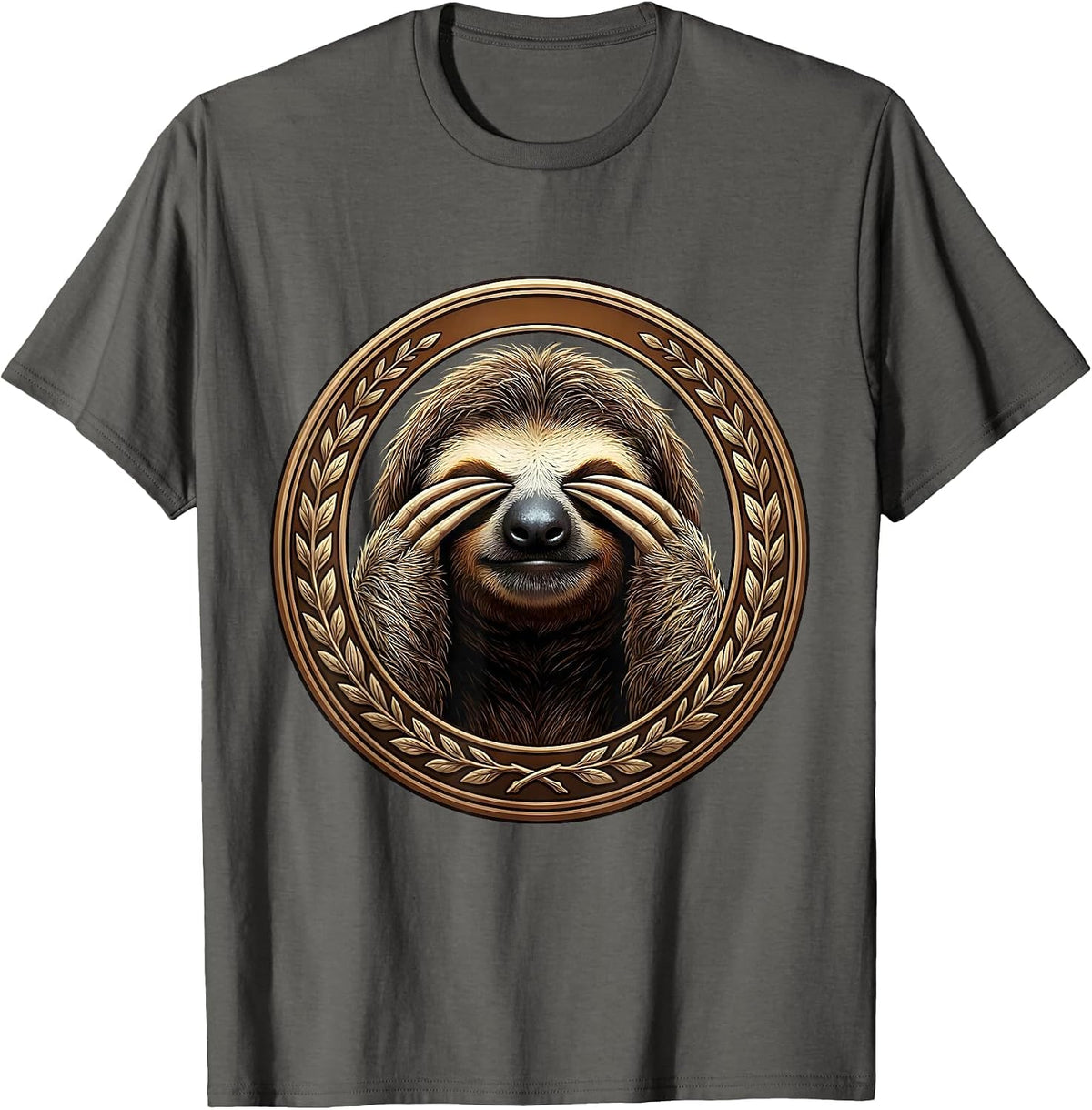 Sloth Covering Eyes Funny I Dont Care Design T-Shirt - Asphalt Grey