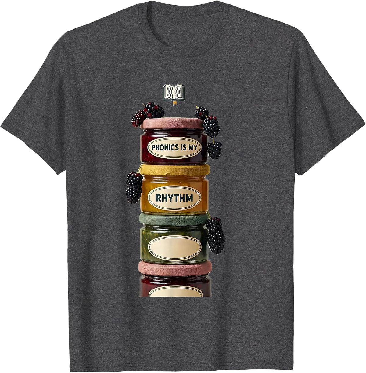 Phonics Is My Rhythm Reading Teacher Literacy Humor Back To T-Shirt - Dark Heather Grey