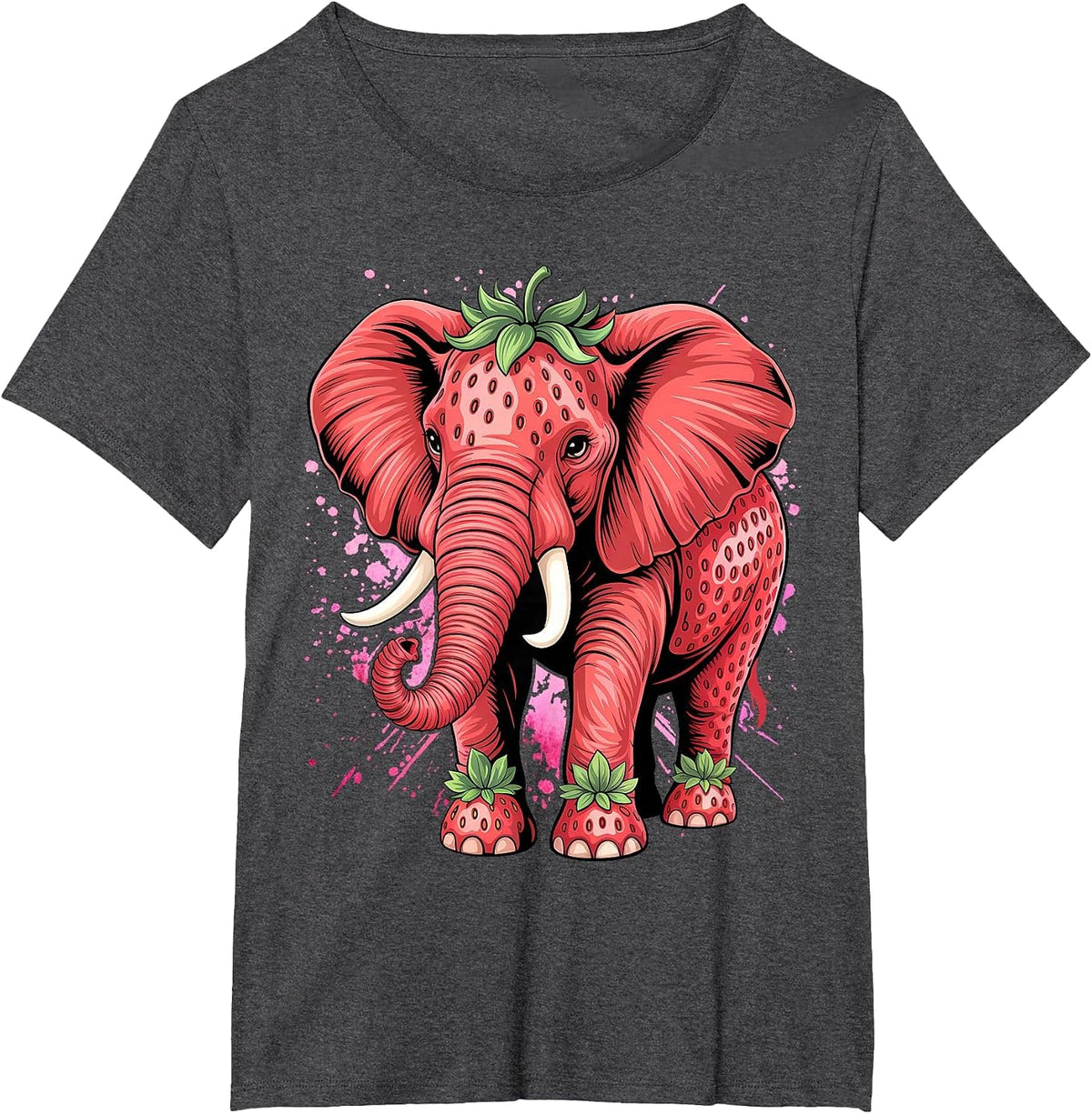 Strawberry Elephant Birthday Funny T-Shirt - Dark Heather Grey