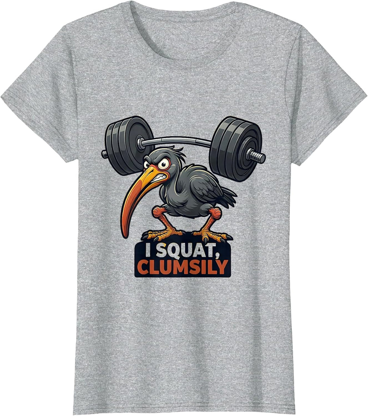 Women's I Squat, Clumsily Funny Gym Workout Weightlifting Mascot T-Shirt - Heather Grey