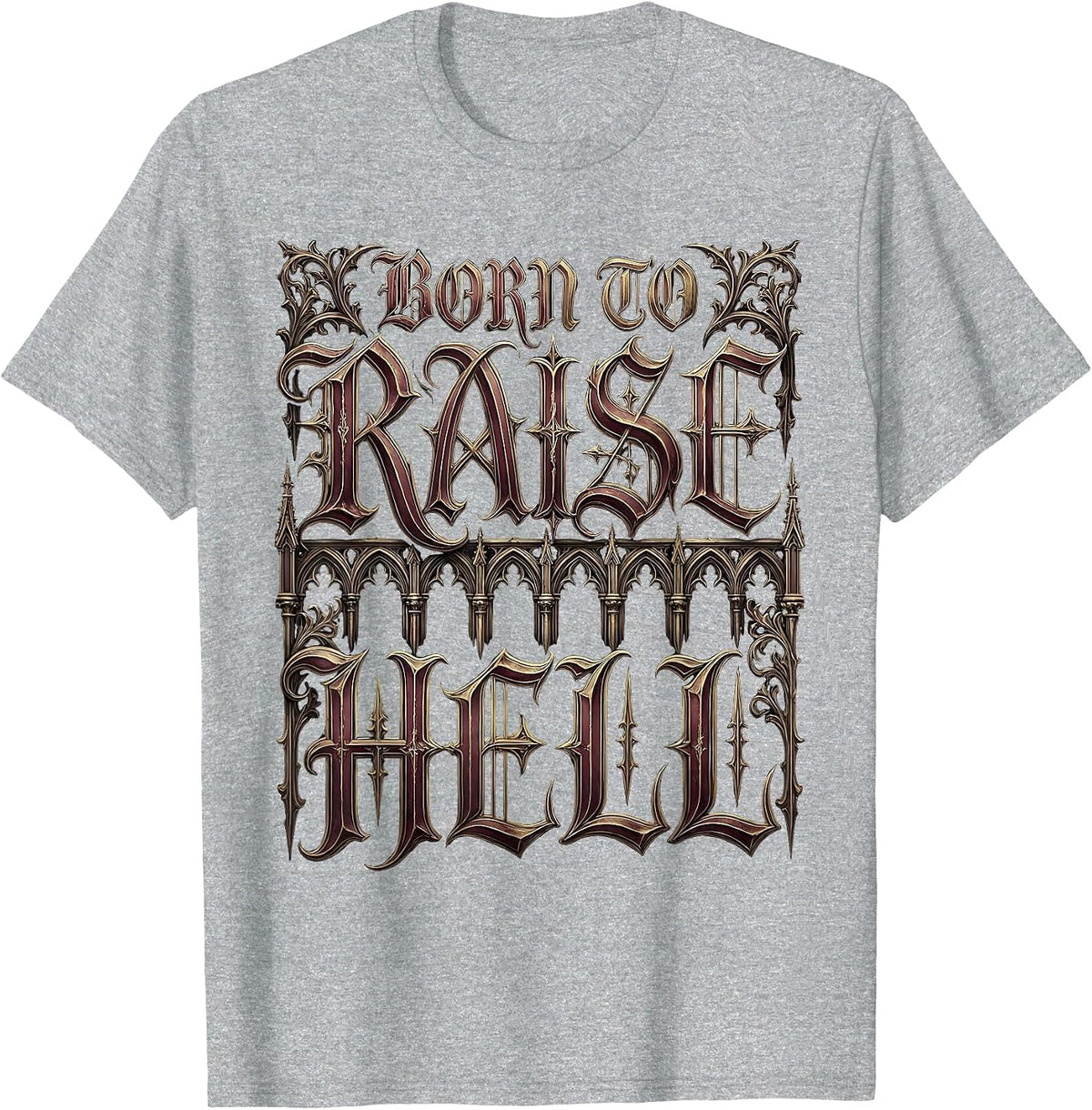 Men's Born to Raise Hell Bold Skull Graphic Design T-Shirt - Heather Grey