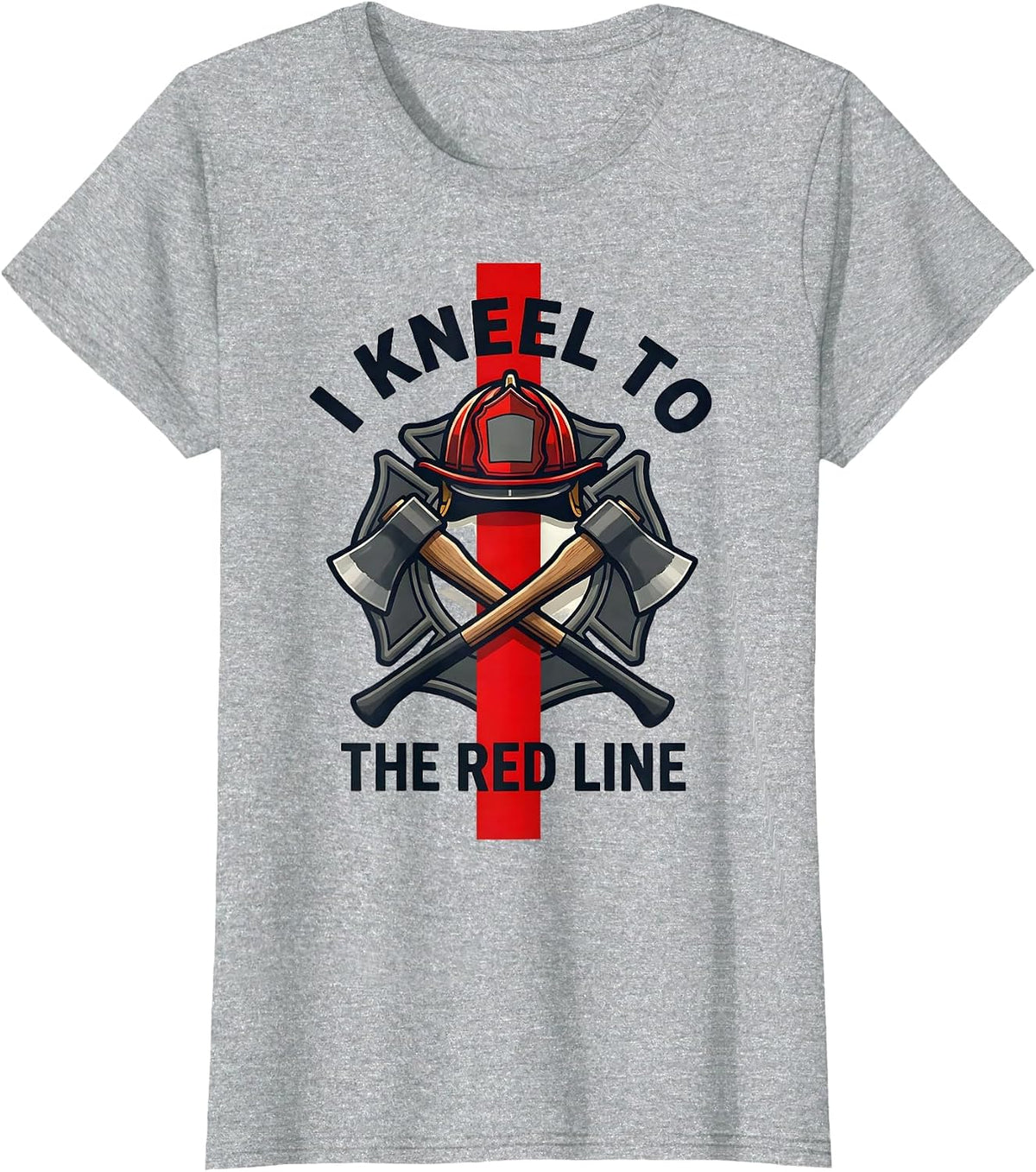 Women's I Kneel To The Red Line Patriotic Firefighter Thin Red Line T-Shirt - Heather Grey