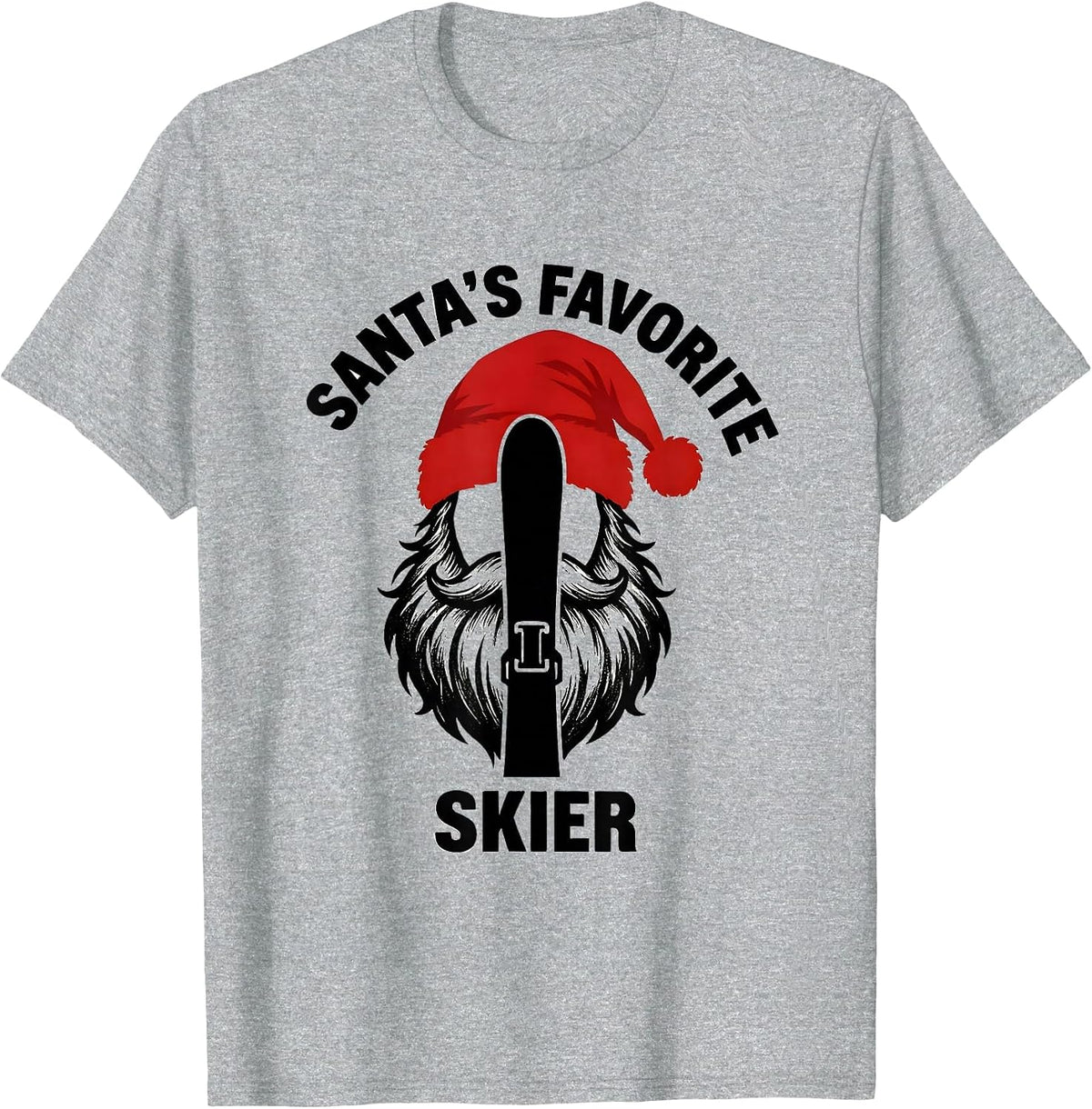 Men's Santa's Favorite Skier Funny Skiing Christmas Pajama T-Shirt - Heather Grey