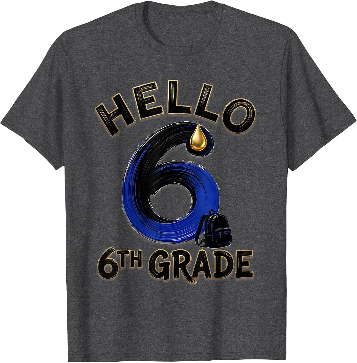 Men's Hello 6th Grade Groovy Back To School First Day of Sixth T-Shirt - Dark Heather Grey