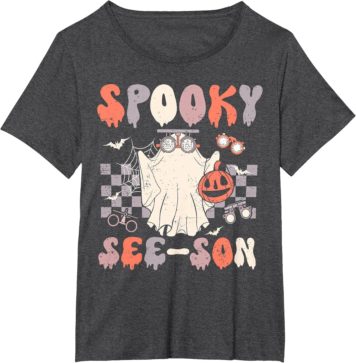 Retro Spooky See-Son Optometrist Optometry Ghost Halloween T-Shirt - Dark Heather Grey