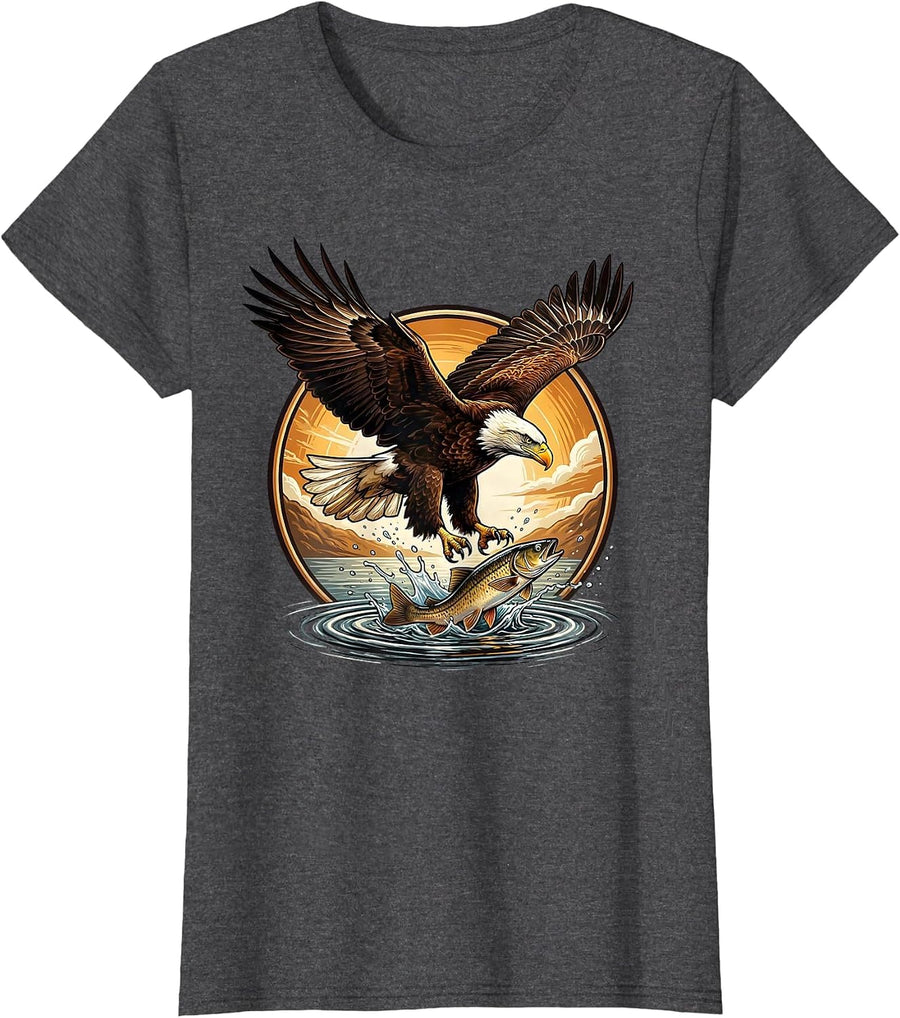 Women's Eagle Snatching Fish Fishing Graphic Design T-Shirt - Dark Heather Grey