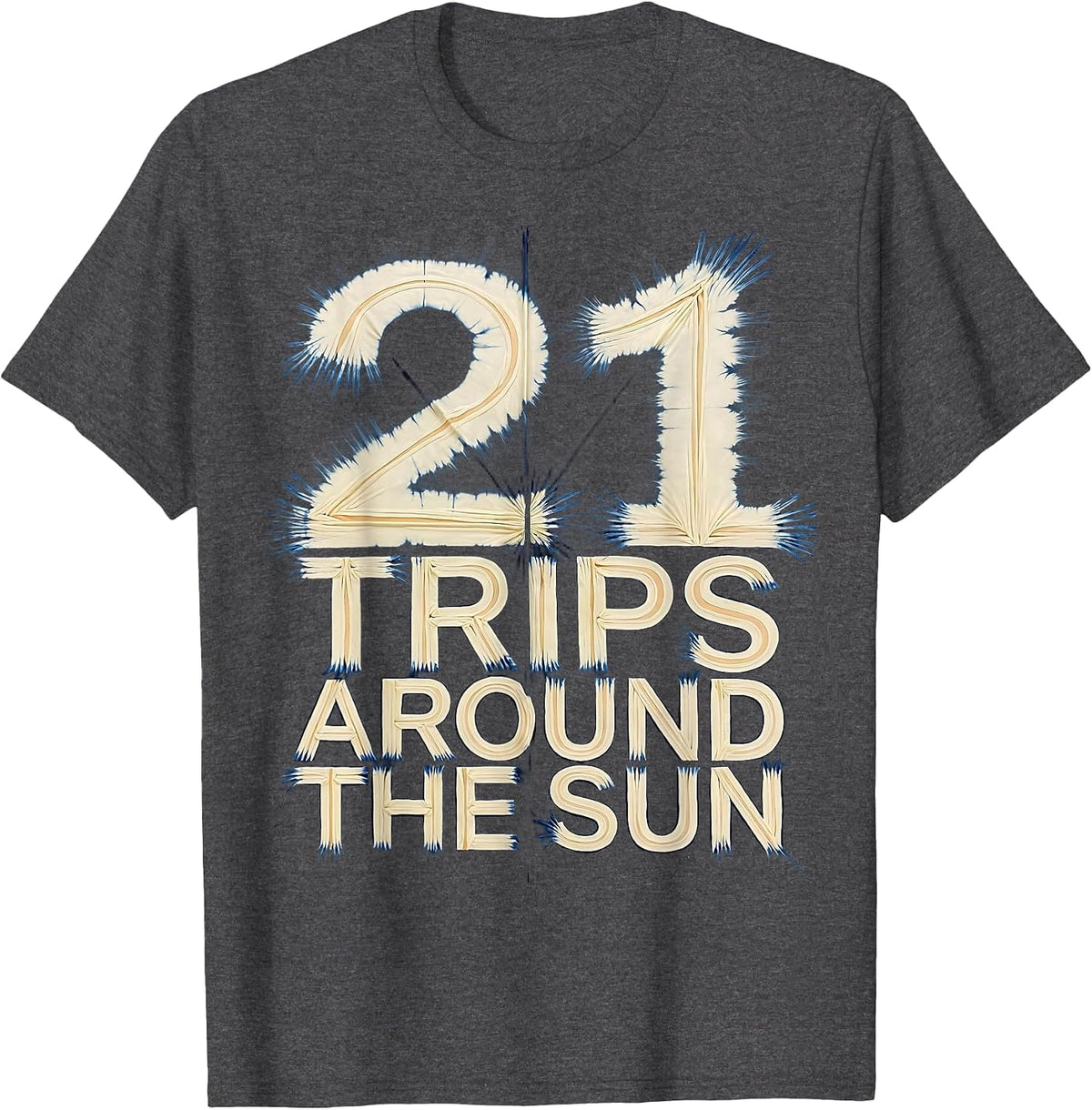 Men's 21 Trips Around the Sun Birthday Design T-Shirt - Dark Heather Grey