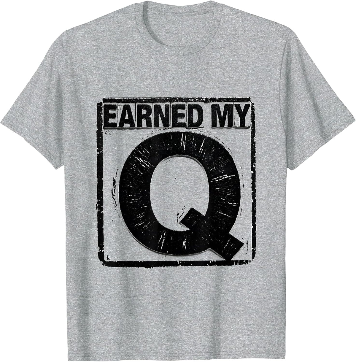 Men's Earned My Q Varsity Initial Monogram Alphabet Rubber Stamp T-Shirt - Heather Grey