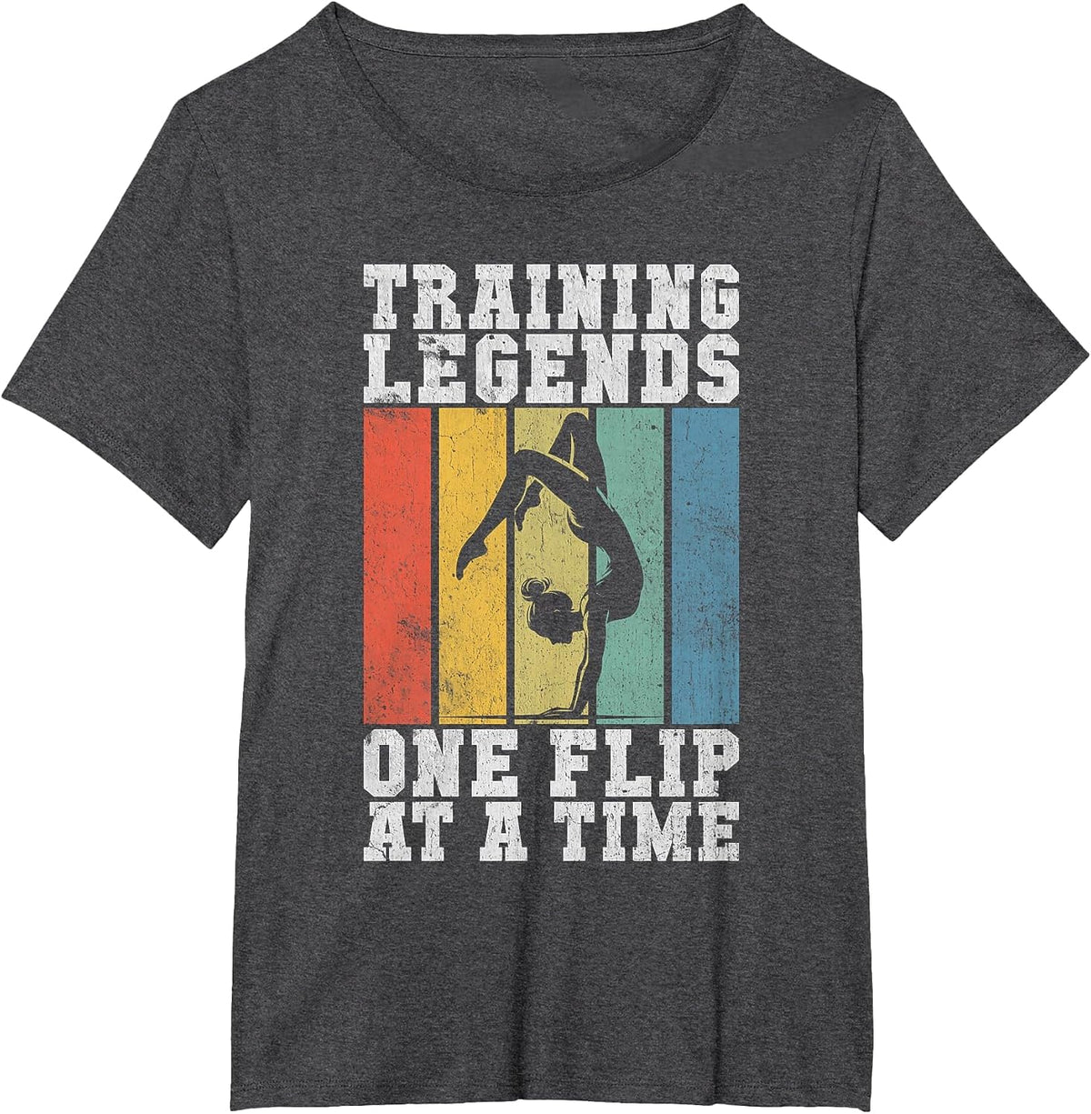 Training Legends One Flip at a Time Gymnastics Coach T-Shirt - Dark Heather Grey
