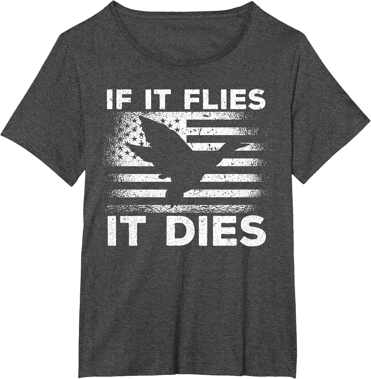 If It Flies It Dies American Flag Duck Hunter T-Shirt - Dark Heather Grey