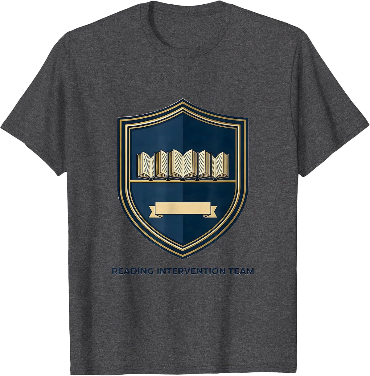 Men's Reading Intervention Team Literacy Teacher Squad Emblem T-Shirt - Dark Heather Grey