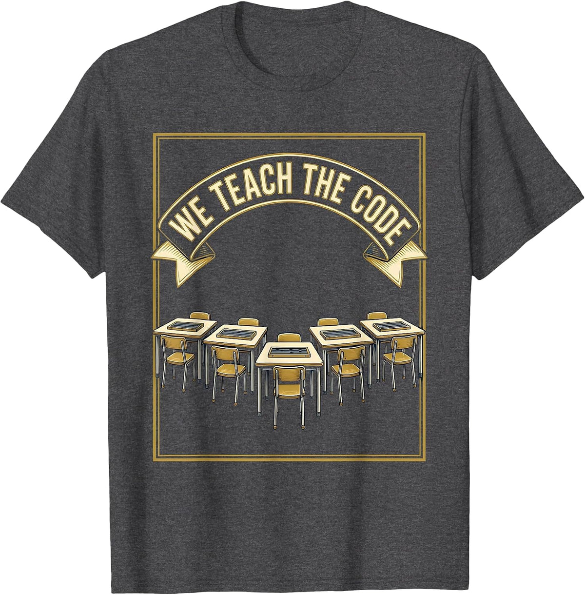 We Teach The Code Reading Teacher Literacy Wordplay Humor T-Shirt - Dark Heather Grey
